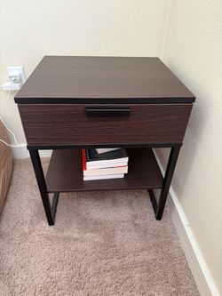 Dark Brown Nightstand with Drawer and Shelf