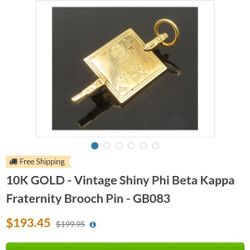 10k Phi Beta Kappa Fraternity Brooch Pin