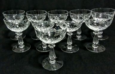 10 Vintage Stemmed Cut Crystal Dessert, Sherbet Glasses also used for Champagne and Shrimp Cocktail etc.