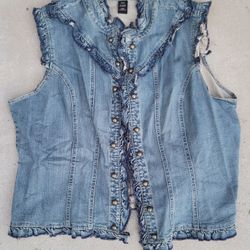 Vtg Venezia Denim Vest with Ruffles