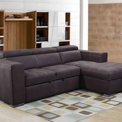 50% SALE Two Piece Fabric Sectional With Sleeper And Storage
