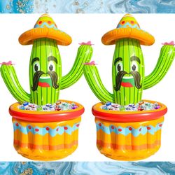 Inflatable 47" Fiesta Party Can Cooler Cactus 2pk. New, in box