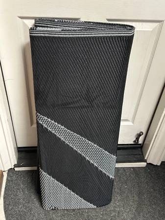 New 9x12 Foot Mat Outdoor Patio RV Camping Black White Swirl Rug UV Coated