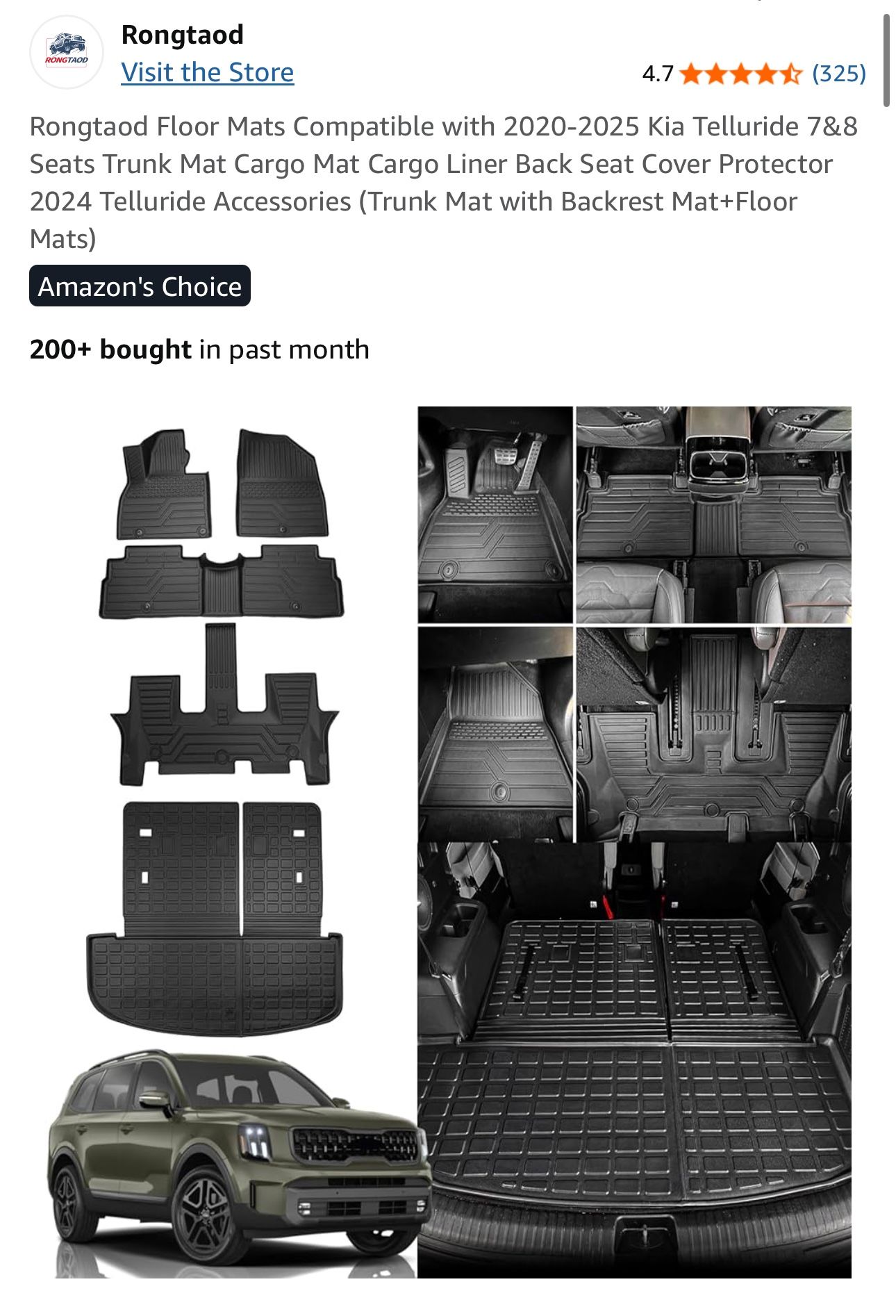 Floor Mats Compatible with 2020-2025 Kia Telluride 7&8 Seats Trunk Mat Cargo