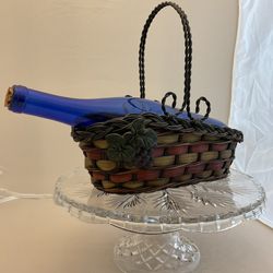 Wicker Wine Bottle Holder/server W/ Grape Design Bottle Included