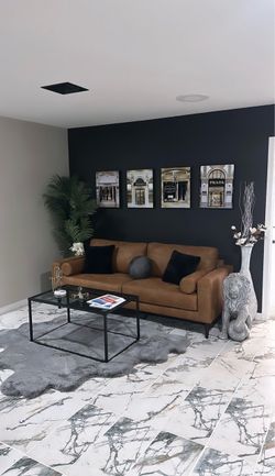 Brown suede sofa