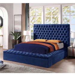 Blue Velvet Square Storage Bed Brand New In Box Firm Price Queen $780 Eking $880