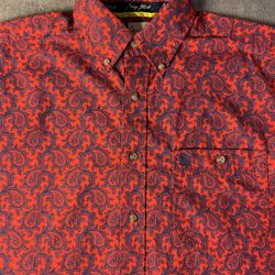 Wrangler Shirt Size Medium Red Blue Paisley Pattern George Straight 100% Cotton
