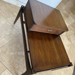 Vintage Mid Century Modern Tiered Walnut End Table with Drawer