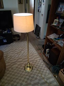 Brass Floor Lamp with White Shade
