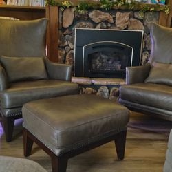 Toupe Leather Chairs With Ottoman 