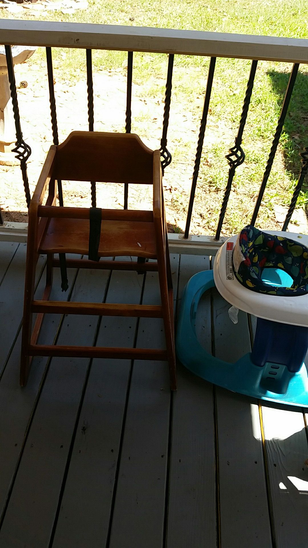 Kids high chair 5 dollars walker 5 dollars rocking horse 3 dollars chr I stmas ornaments with siver skirt new 7 dollars