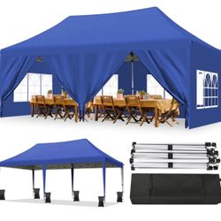 Canopy 10x20 Pop Up Canopy Tent with 6 Sidewalls and Window, Ez Pop Up Instant Shade Gazebo for Outdoor Events, Party and Patio with Wheeled Bag(10x20
