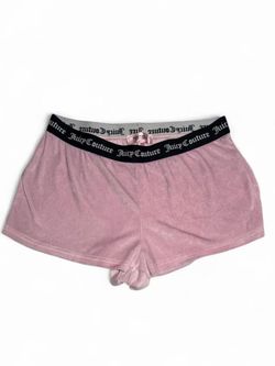 Y2K Juicy Couture Pink / Black Velour Rhinestone Sleep Shorts - Size Medium 2000s #loungewear #y2k       Tags: #emo #grunge bandtee band t shirt #tour