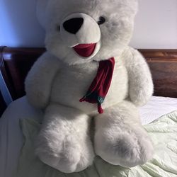 48” x 30” soft cuddly Christmas bear from 1991 excellent small area that needs to be cleaned