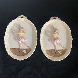 Lefton porcelain bisque Pink dancing ballerina wall plaque hand painted - Lefton Hand Painted KW231 Ballerina Wall Hang