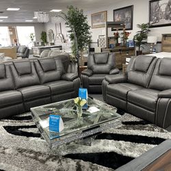 3PC Gray Sofa & Love Seat W/ Free Recliner Chair