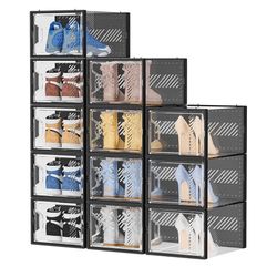 Shoe Storage, 12 Pack X-Large Shoe Organizer for Closet, Shoe Boxes Clear Plastic Stackable Shoe Storage Boxes for Size