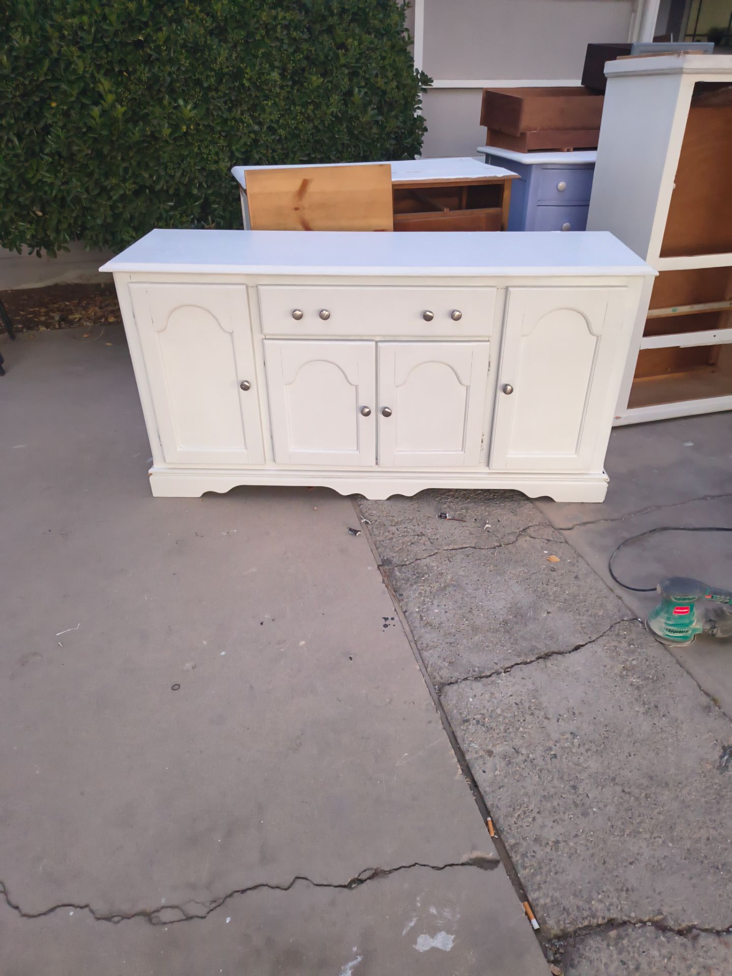 Freshly sanded and painted TV stand entertainment center/dresser