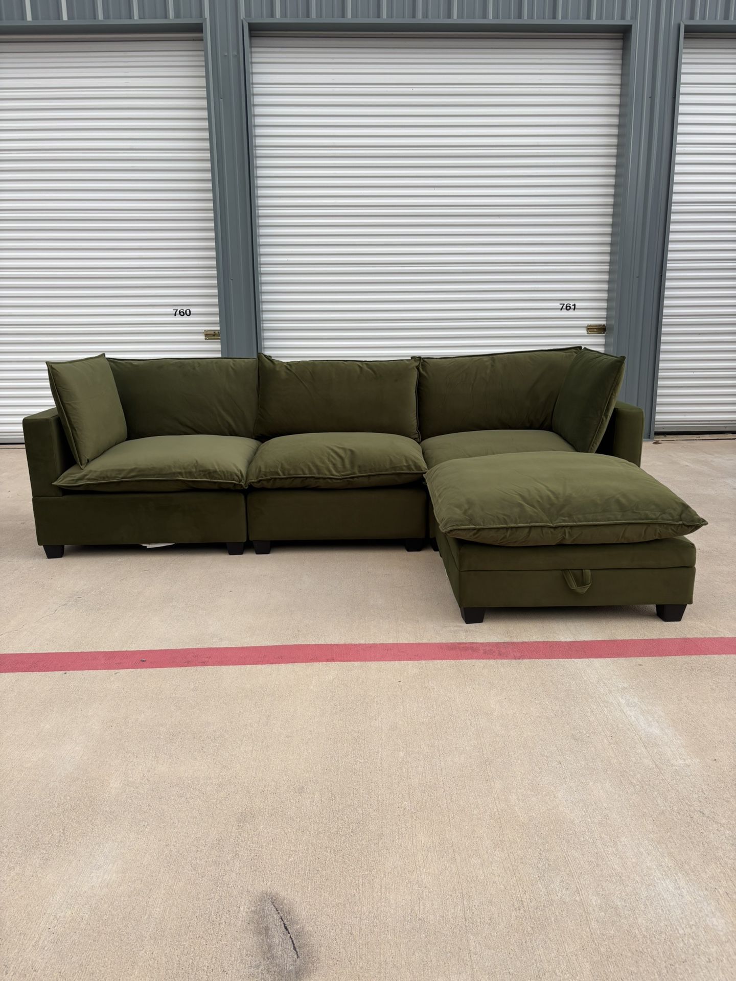 Olive Green Velvet Sectional Cloud Couch With Storage