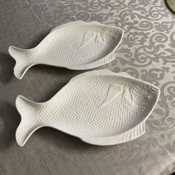 Two fish cream service platter one has little chip at the tail made in Japan $10 each or $15 both