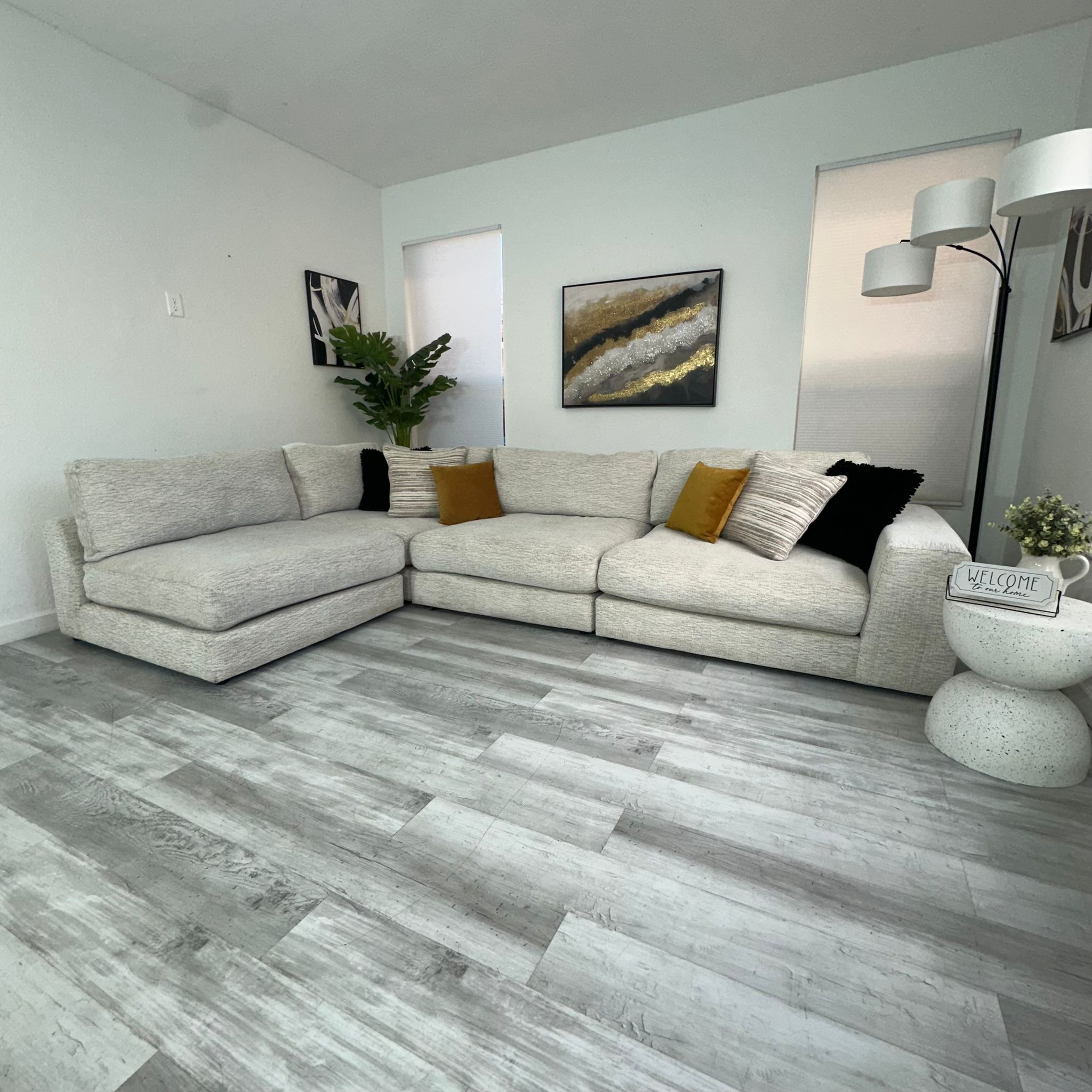 Sectional Couch Modular 4 piece Cindy Crawford Home Beige Fabric - FREE DELIVERY 