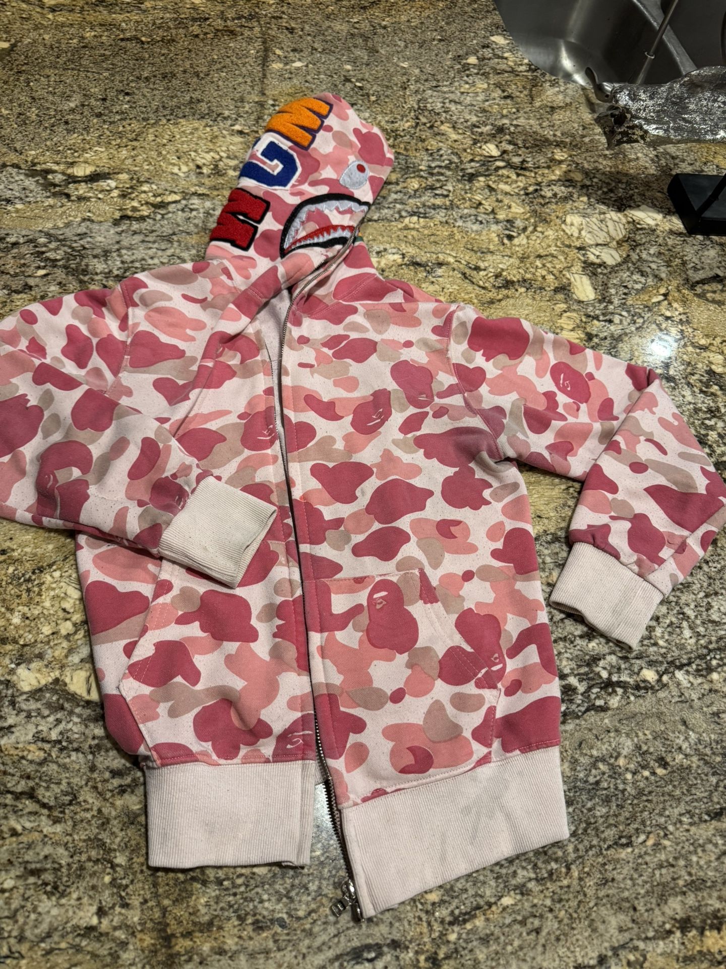 Bape ABC Camo Shark Full Zip Pink Hoodie Sweatshirt Size M Bathing Ape