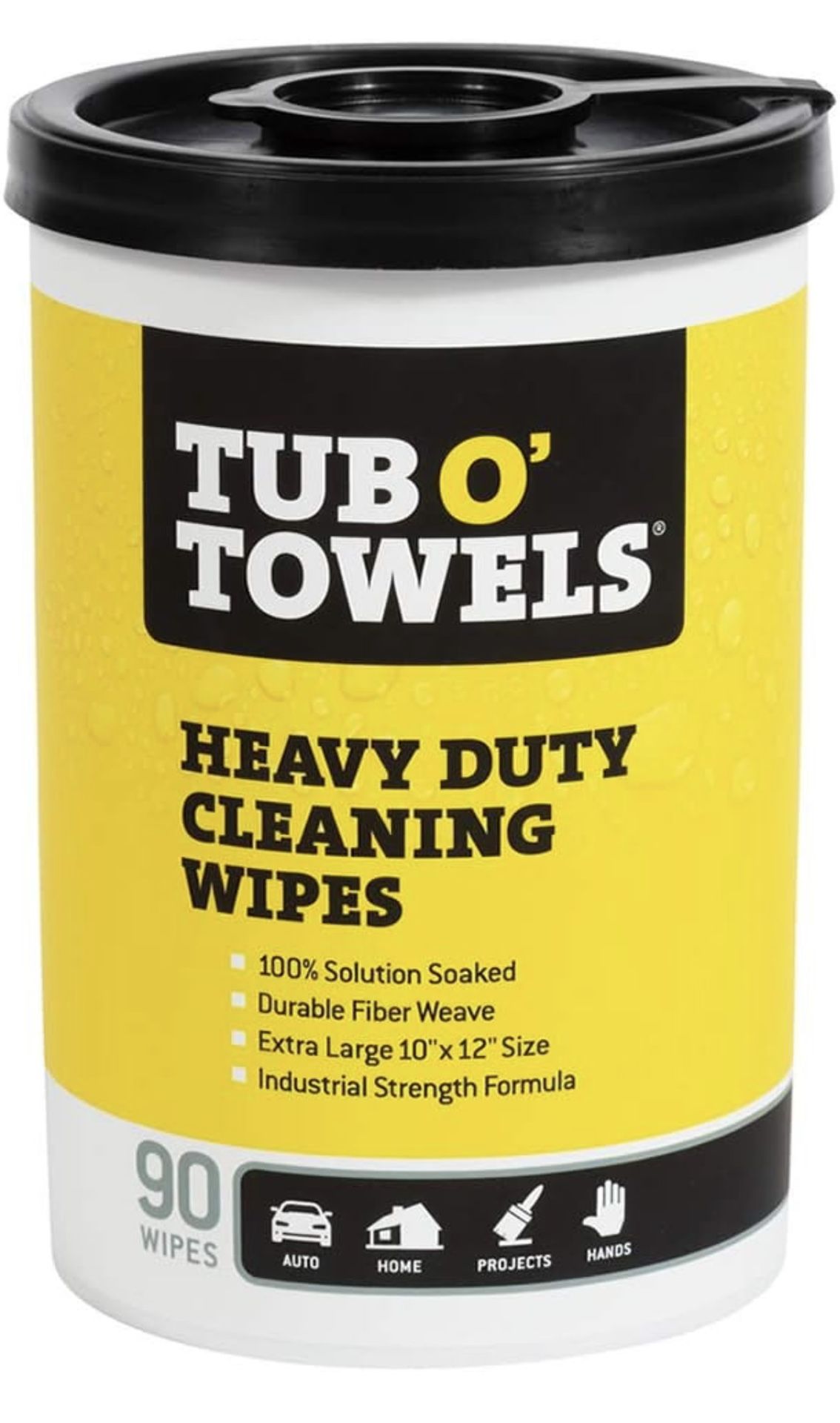 Tub O Towels TW90 Heavy-Duty 10" x 12" Size Multi-Surface Cleaning Wipes, 90 Count Per Canister