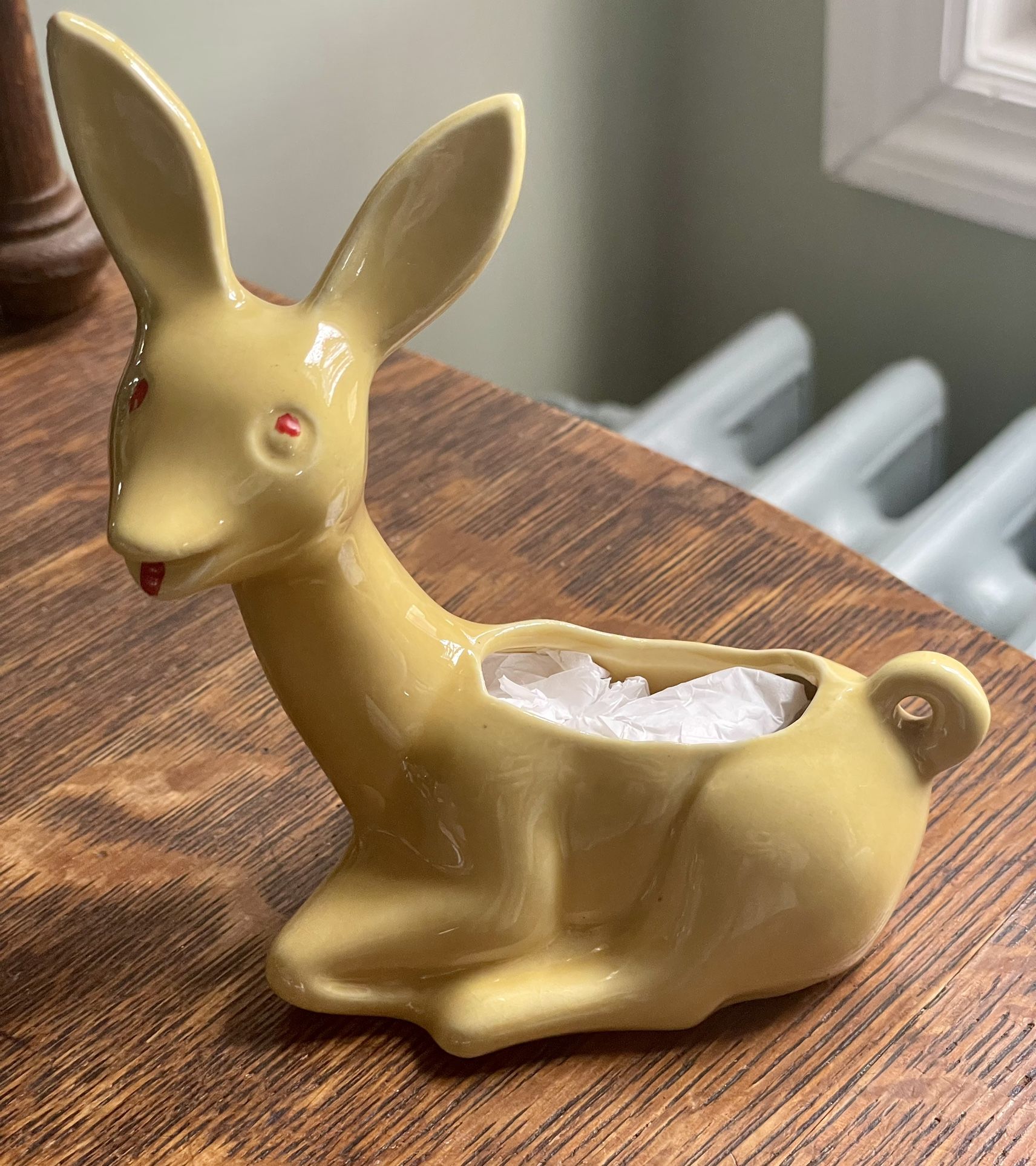 Vintage Deer Fawn Yellow Planter Ceramic Pottery MCM 5” Darling Kitschy