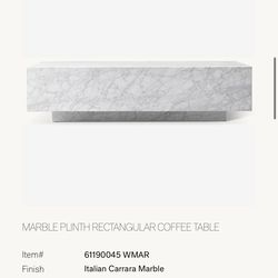 Restoration Hardware Carrara Marble Coffee Table