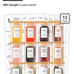 10 Pcs Glass Spice Jars with Bamboo Airtight Lids - 8oz Square