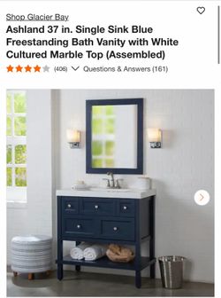 Ashland 37 in. Single Sink Blue Freestanding Bath Vanity with White Cultured Marble Top (Assembled)