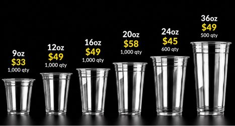 Premium clear, plastic drinking cups – brand new