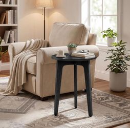 Small Side Table, Round End Table, Nightstand with Tapered Legs, Curved Transitions, for Small Spaces, Living Room, Bedroom, Charcoal Gray ULET237BA01