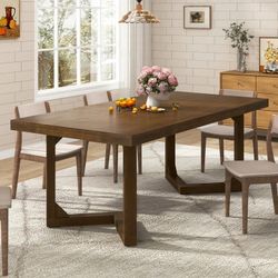 70" Solid Wood Dining Table for 6-8 People, Modern Farmhouse Kitchen Table Rectangular Table for Dining Room, Home Office, Living Room