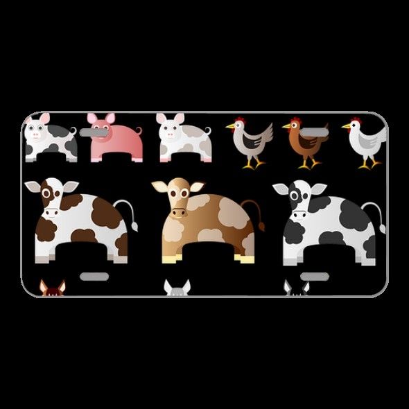 License Plate Novelty Car Front Animals Chicken Cow Horse Pig Sheep