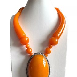 Stunning & unique design Amber resin handmade pendant necklace 22”inch long