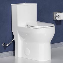 Compact One Piece Tall Toilet 17 Inch for Small Bathroom, Tornado Flush Comfort ADA High Modern Toilet, 16.7" Bowl Height 17.5" Seat Height, Dual Flus