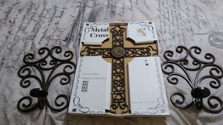 Beautiful Metal Cross with Wall Sconces