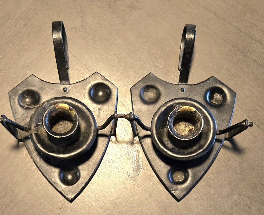 Antique Gimbal Cast Iron Swivel Table Or Wall Mount Candle Holders