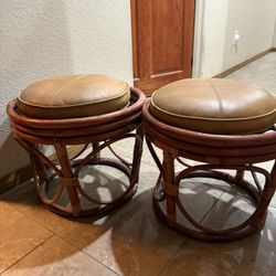 Leather And Bamboo Stools- Both For $40