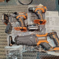 Ridgid 18v Cordless Brushless Tool Set Drill Impact And Sawzall