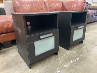 BRIMNES Charcoal Nightstands with Bottom Drawer Cabinet (Set of 2)