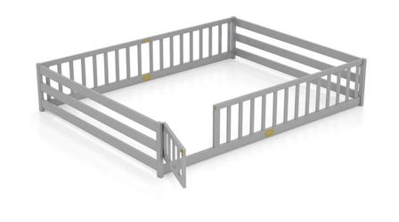 Queen Size Floor Bed with Full Length Safety Guardrails & Door