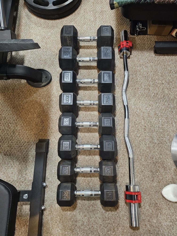 Weights Dumbbells And Curl Bar
