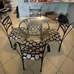 Glass Wrought Iron Table W/ 4 Chairs