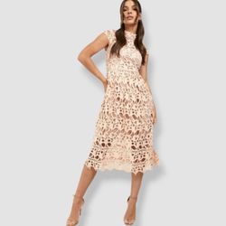 Boohoo Lace Midi Skater Bridesmaid