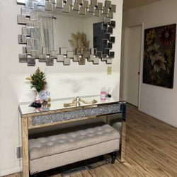 Glass Mirror And Glass Table