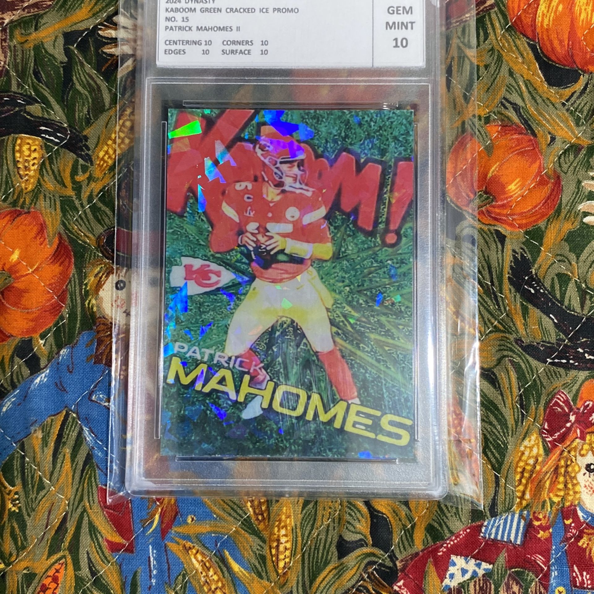 Patrick Mahomes Kaboom Green Cracked Ice Promo Card Graded 10 Gem Mint
