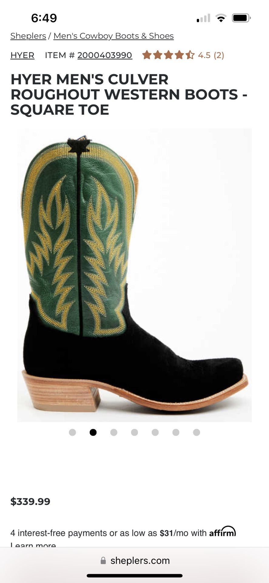 Like New Hyer 8.5 Black Leather Suede Cutter Western Cowboy Boots